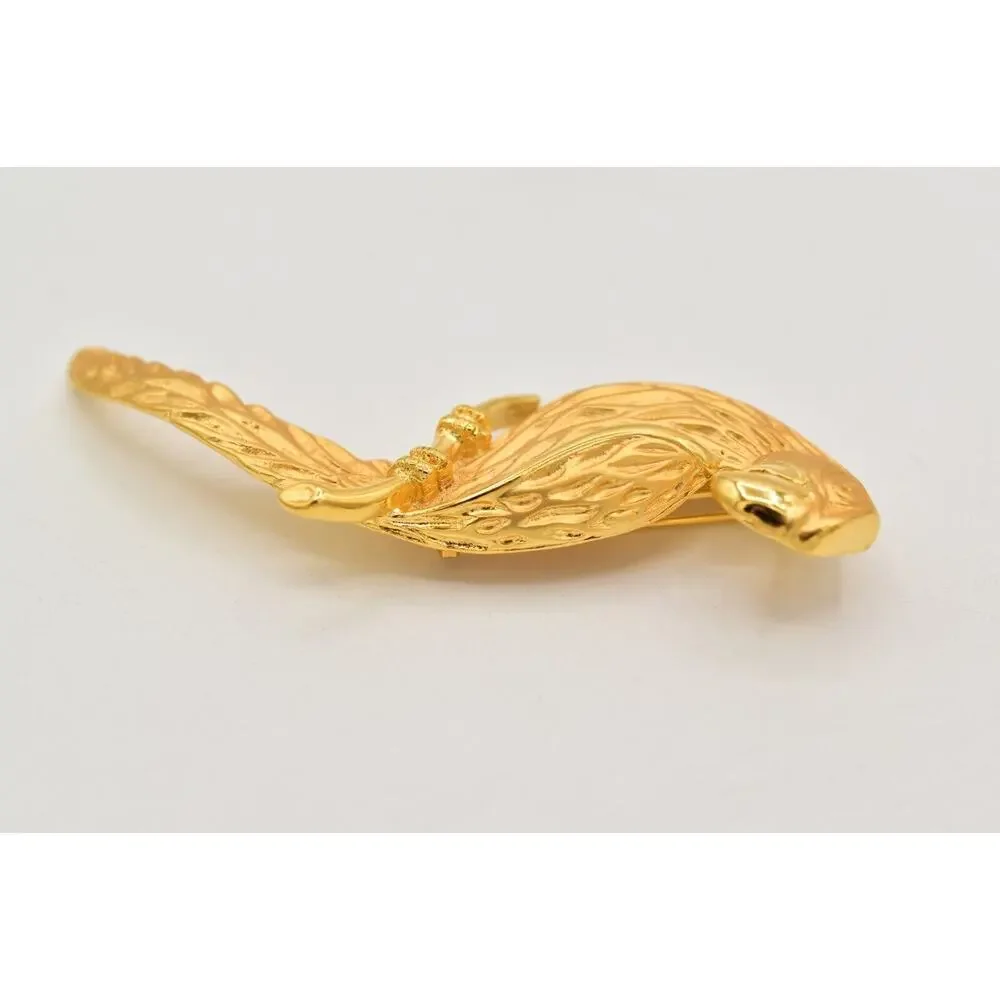 JJ Vintage Parrot Bird Pin Brooch Brushed Gold Chunky Signed NOS 1980s BinBK